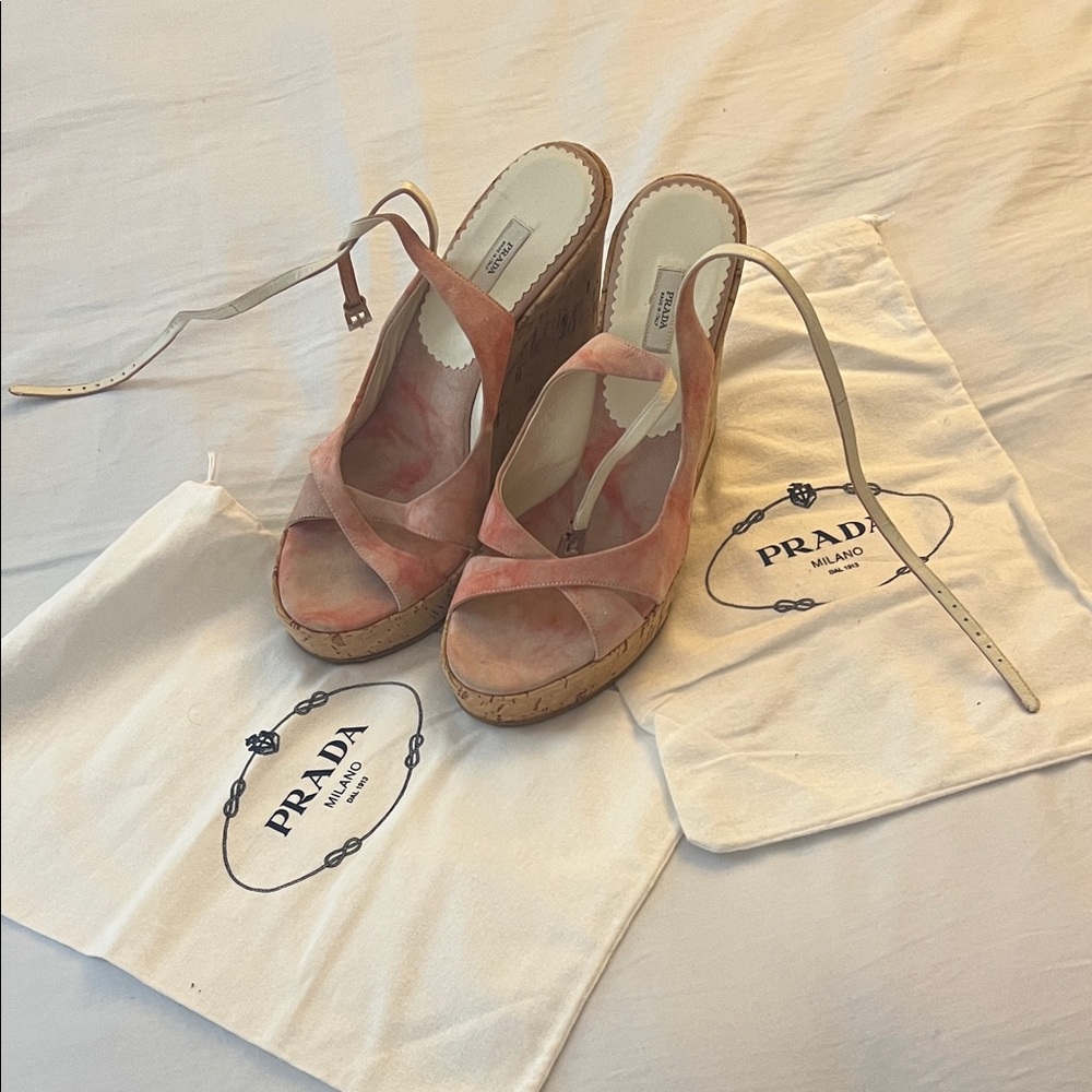 Prada Coral Wedge Sandals